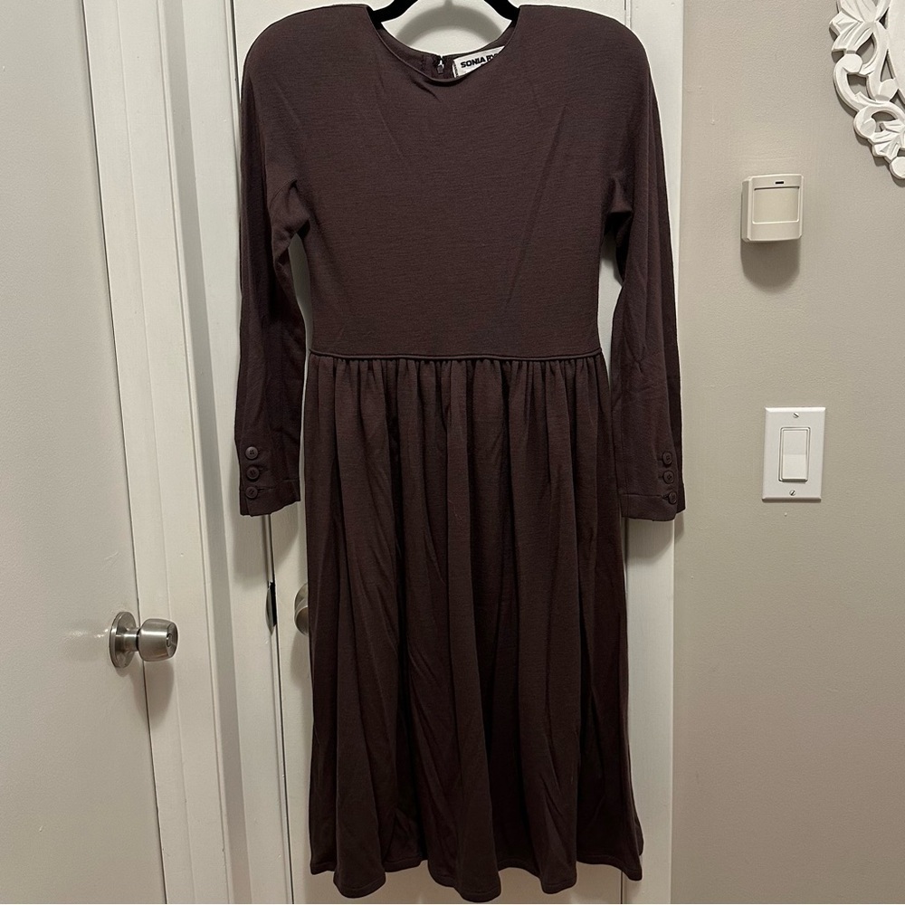 SOLD.   VTG Sonia Rykiel Henri Bendel Wool Fit Flare Midi Dress Long Sleeve